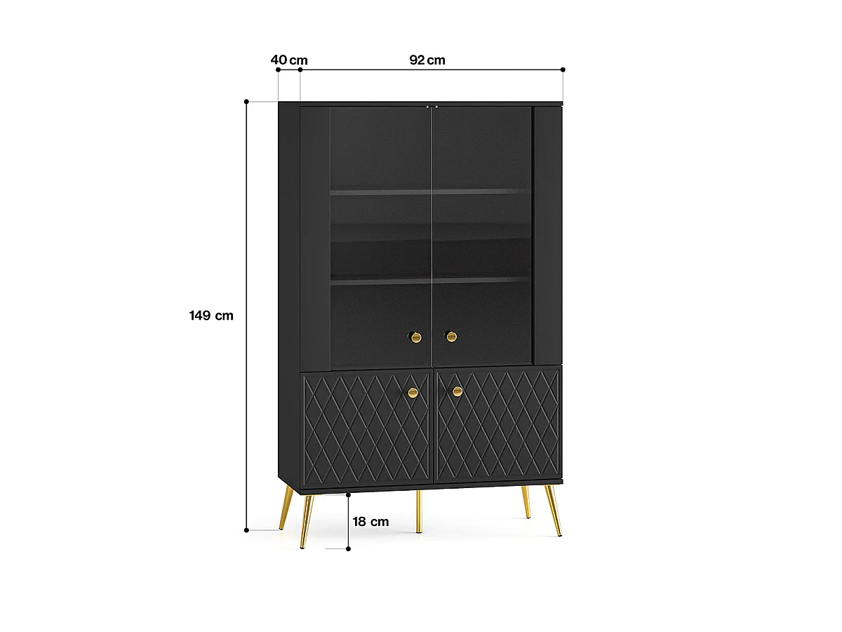 Armário de porcelana 4 portas Manoé preto 149cm