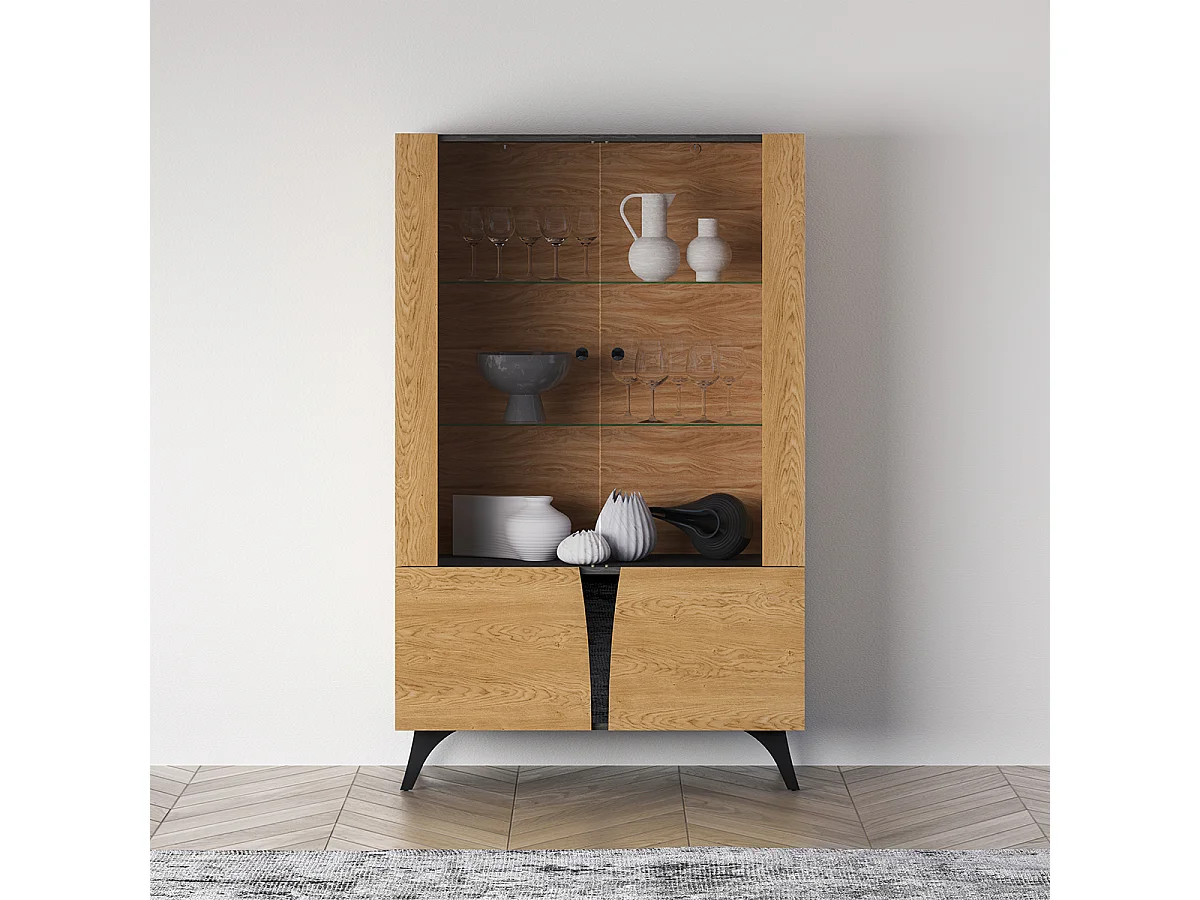 Armário de porcelana 4 portas Soah madeira e preto 152cm