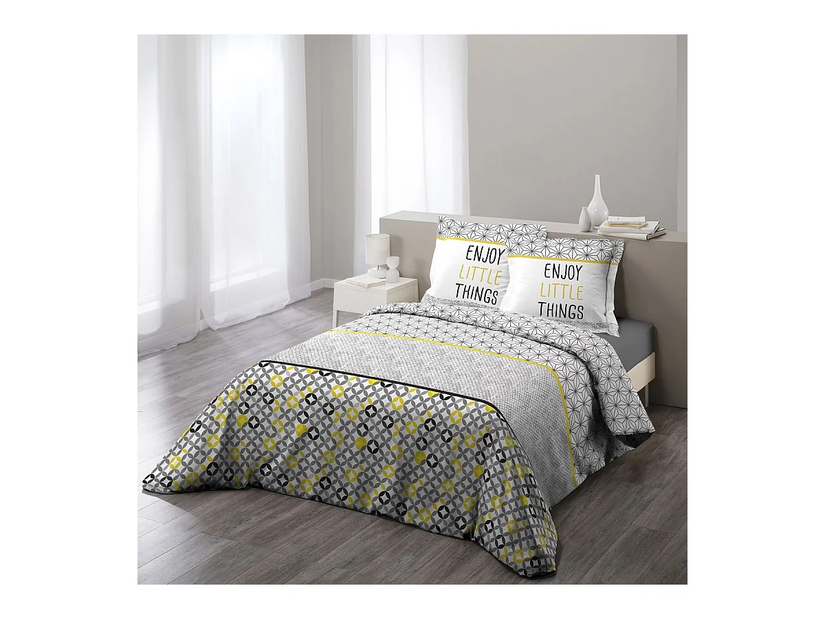Parure housse de couette 260 x 240 cm Modele Remix Jaune