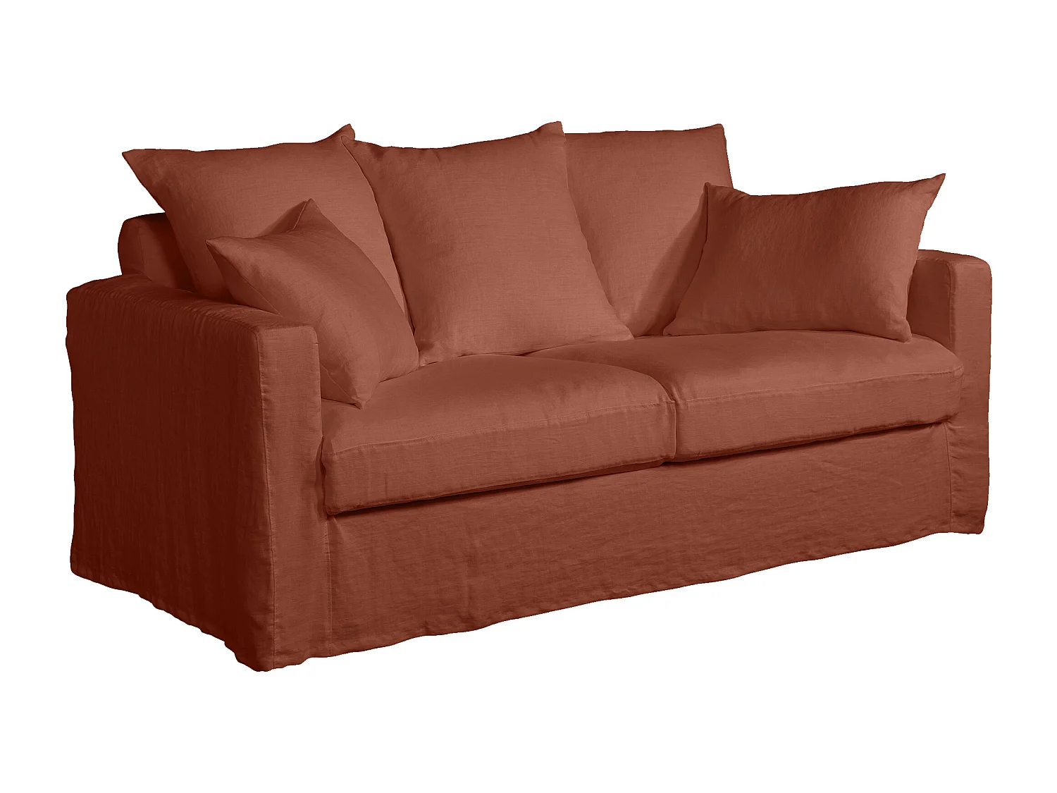 Canapé lin 3 pl SOFIA 177 cm fixe tissu Terracotta 100% déhoussable – Fab France
