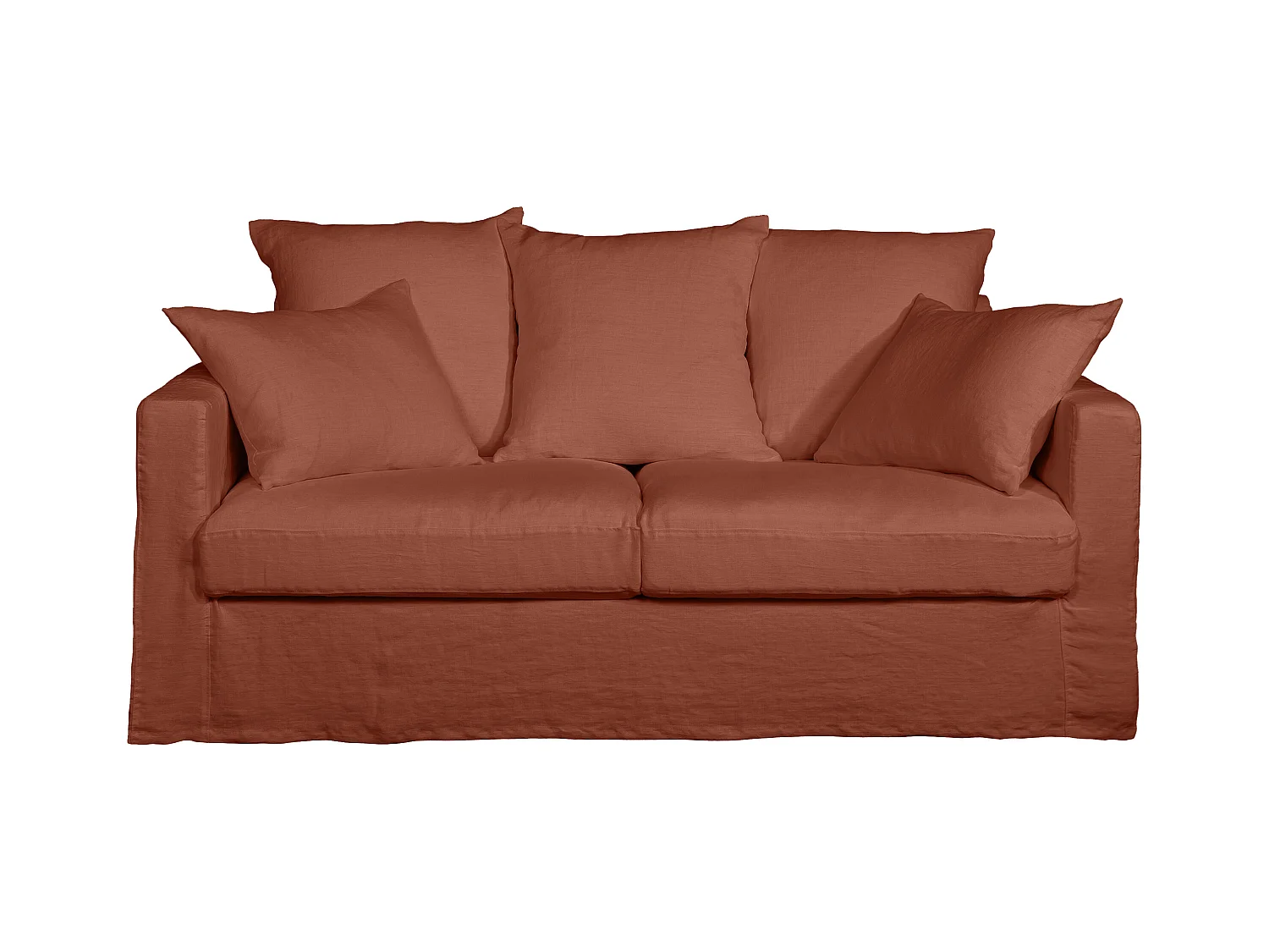 Canapé lin 3 pl SOFIA 177 cm fixe tissu Terracotta 100% déhoussable – Fab France