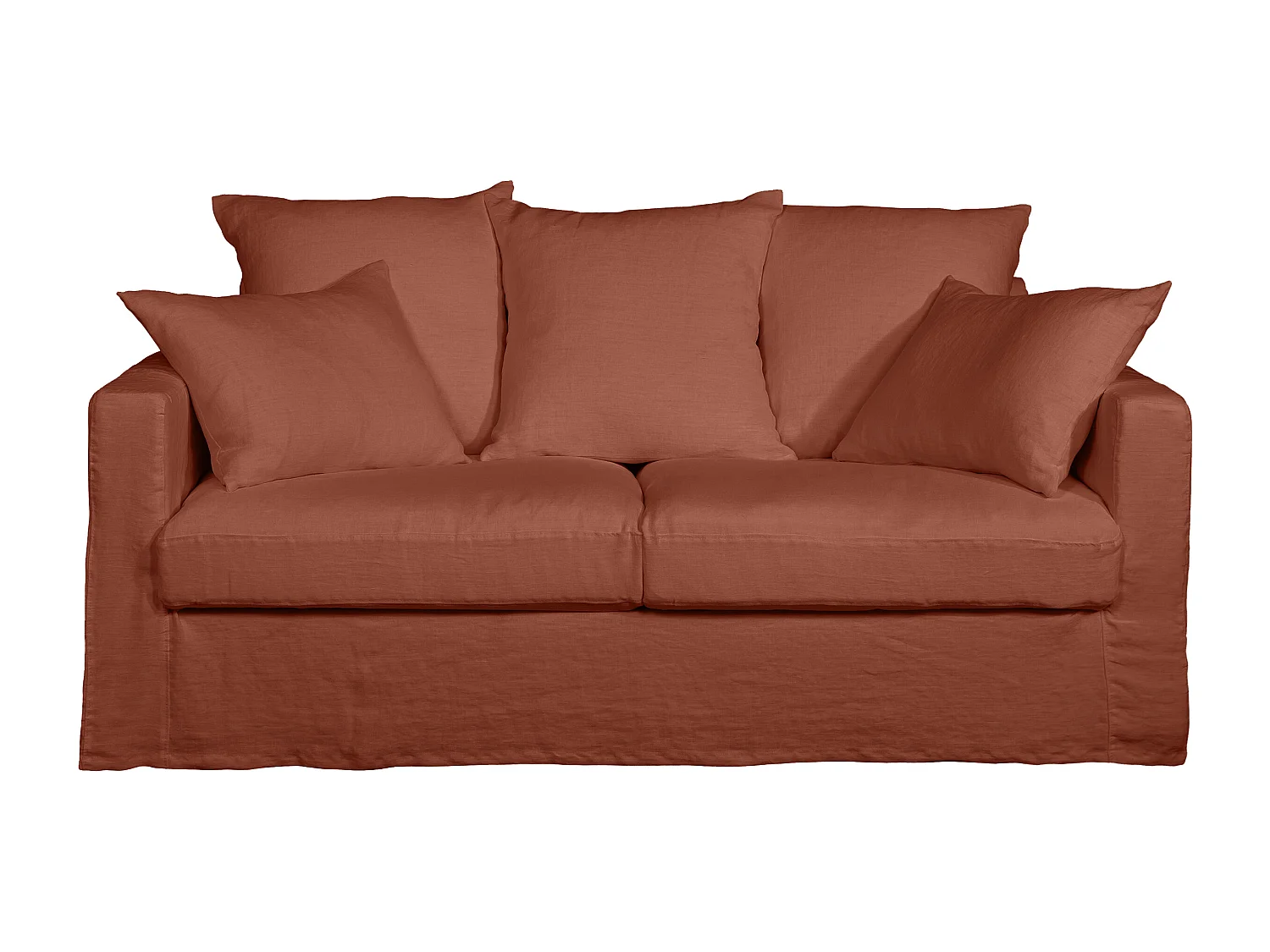 Canapé lin 3 pl SOFIA 177 cm fixe tissu Terracotta 100% déhoussable – Fab France
