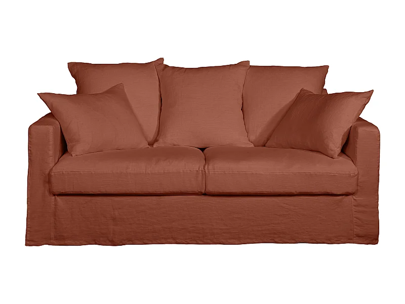 Canapé lin 3 pl SOFIA 177 cm fixe tissu Terracotta 100% déhoussable – Fab France