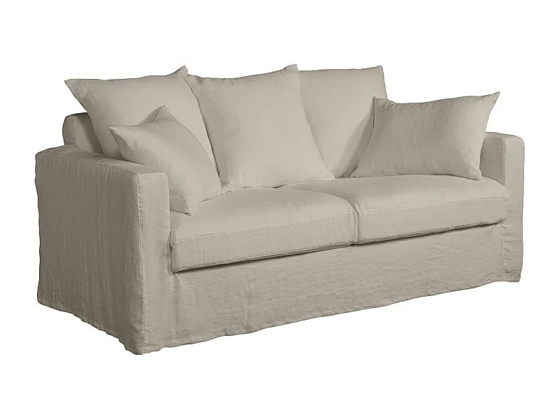 Canapé lin 3 pl SOFIA 177 cm fixe tissu Ficelle 100% déhoussable – Fab France