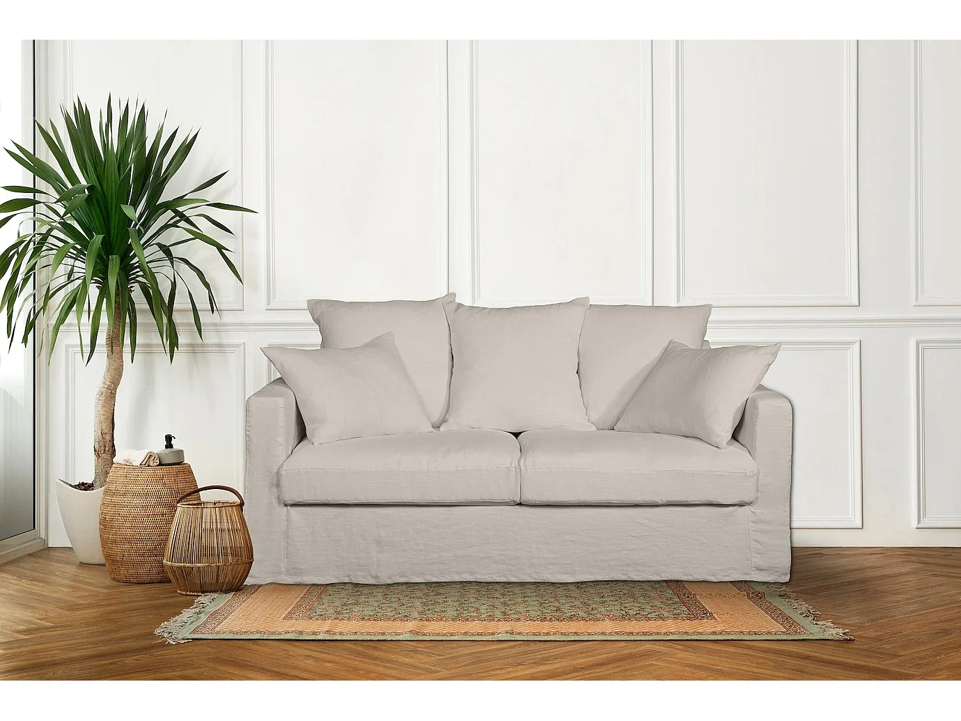 Canapé lin 3 pl SOFIA 177 cm fixe tissu Ficelle 100% déhoussable – Fab France