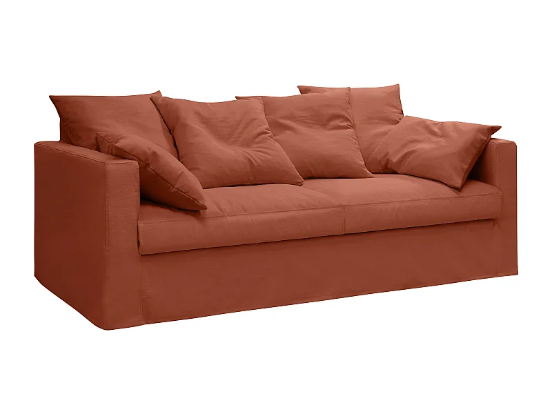Canapé lin 4 pl SOFIA 197 cm fixe tissu Terracotta 100% déhoussable – Fab France