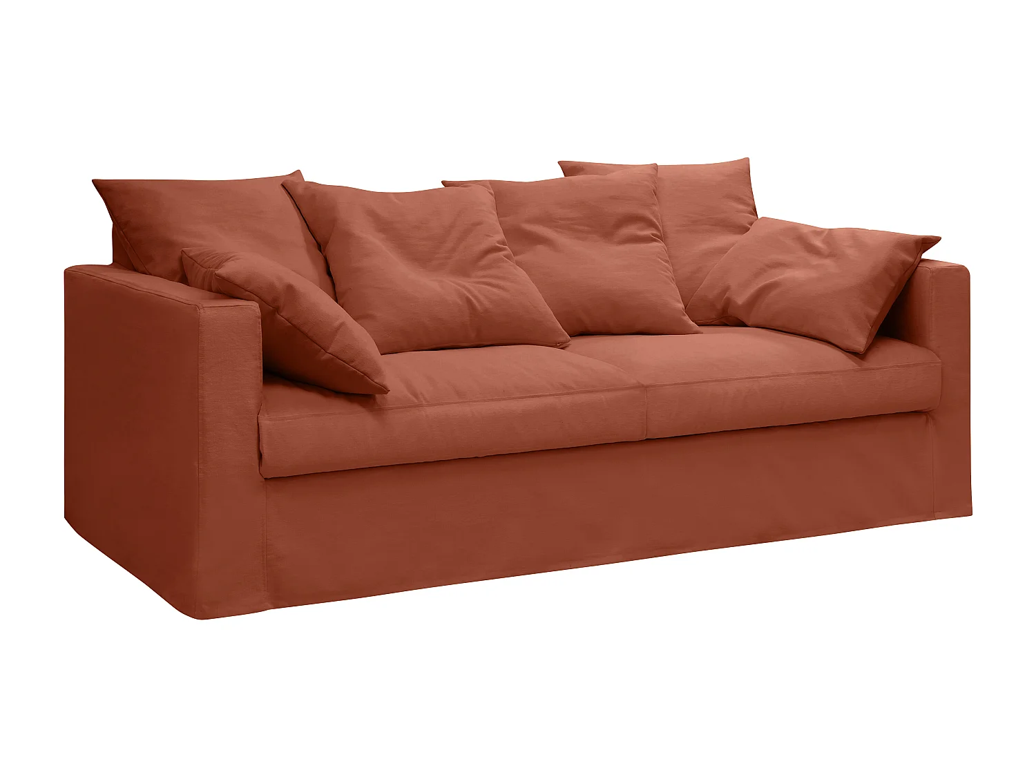 Canapé lin 4 pl SOFIA 197 cm fixe tissu Terracotta 100% déhoussable – Fab France