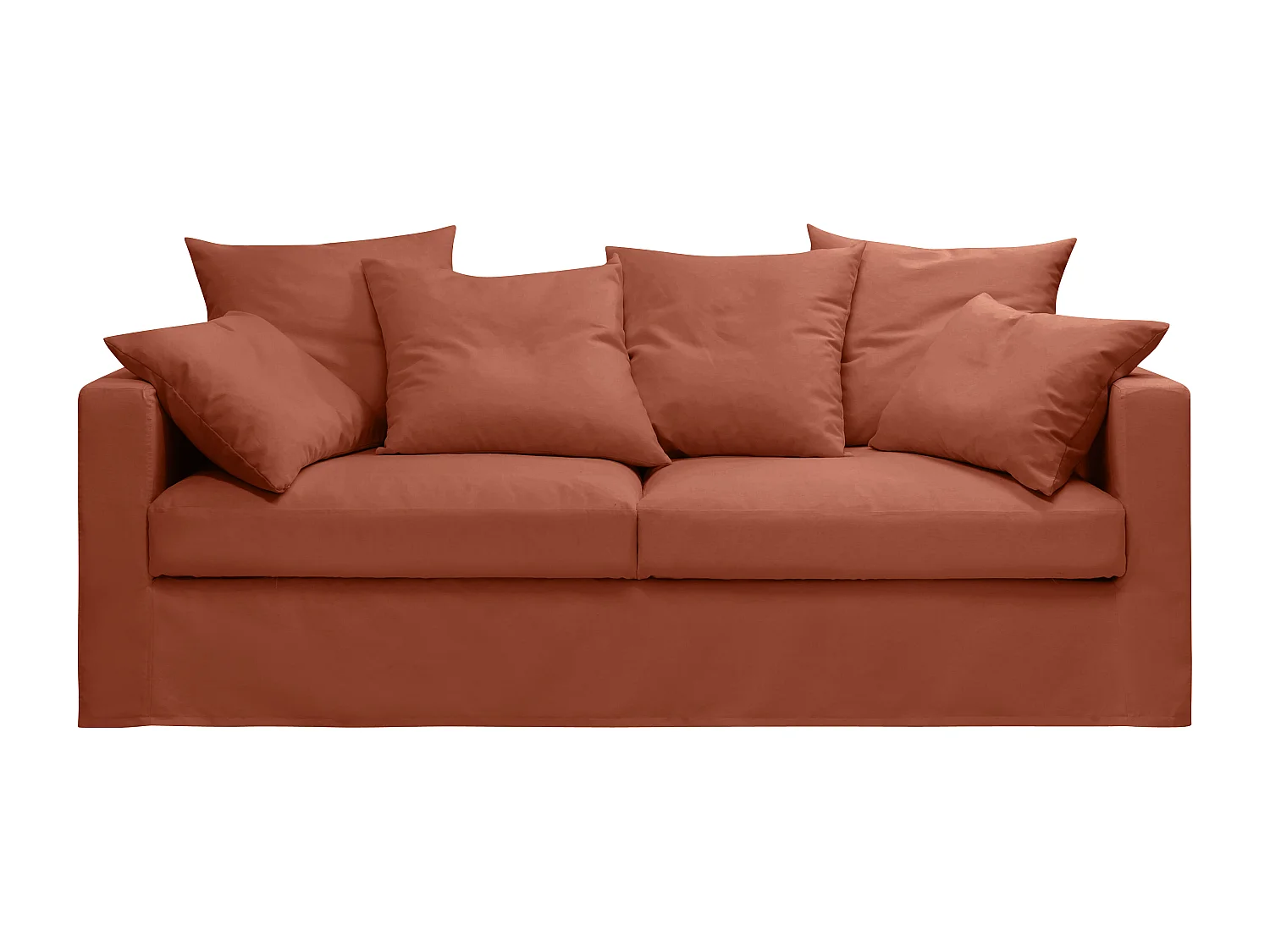 Canapé lin 4 pl SOFIA 197 cm fixe tissu Terracotta 100% déhoussable – Fab France