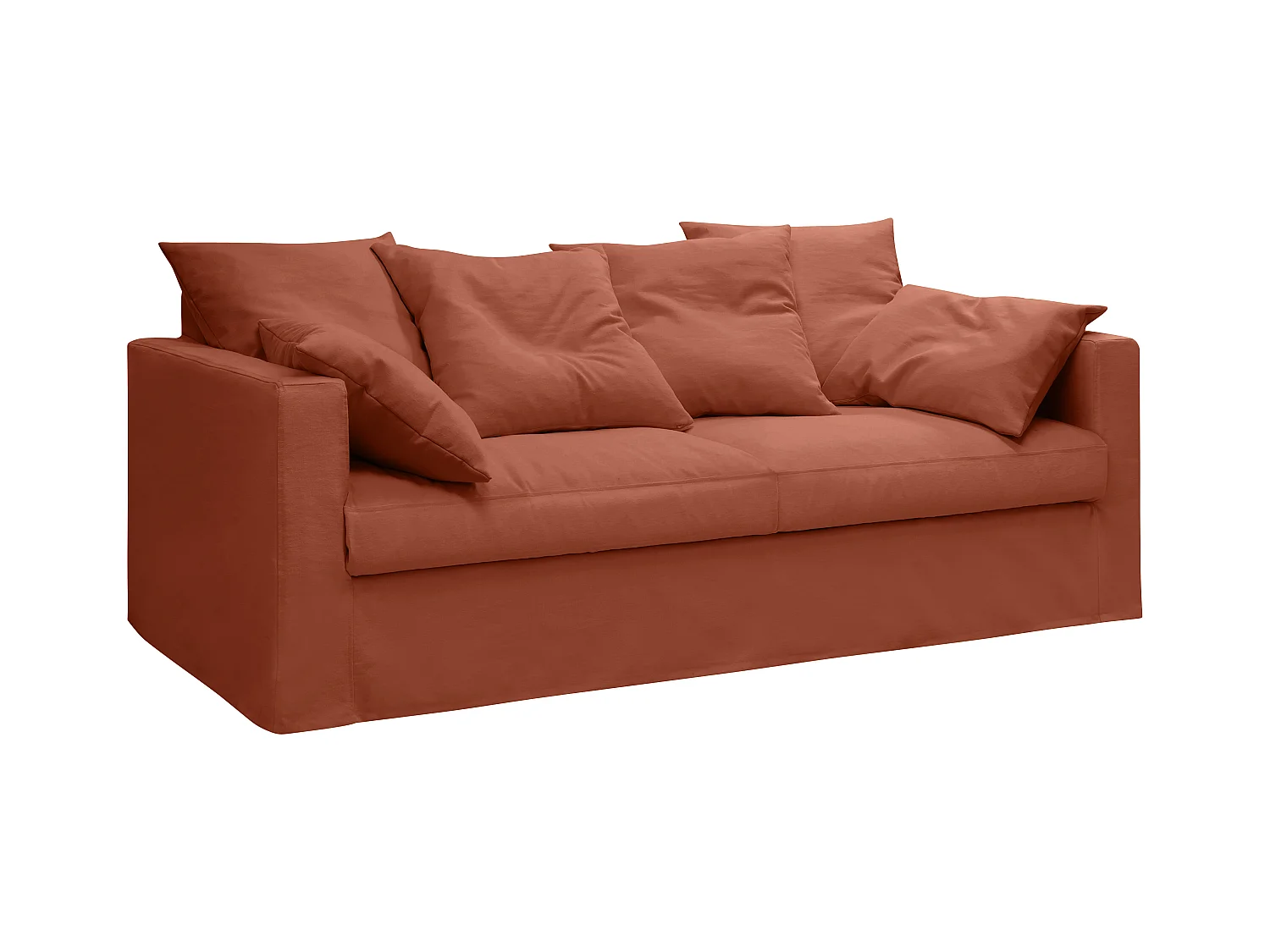 Canapé lin 4 pl SOFIA 197 cm fixe tissu Terracotta 100% déhoussable – Fab France
