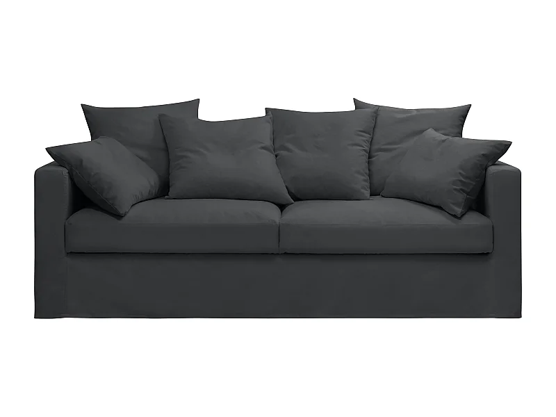 Canapé lin 4 pl SOFIA 197 cm fixe tissu Anthracite 100% déhoussable – Fab France