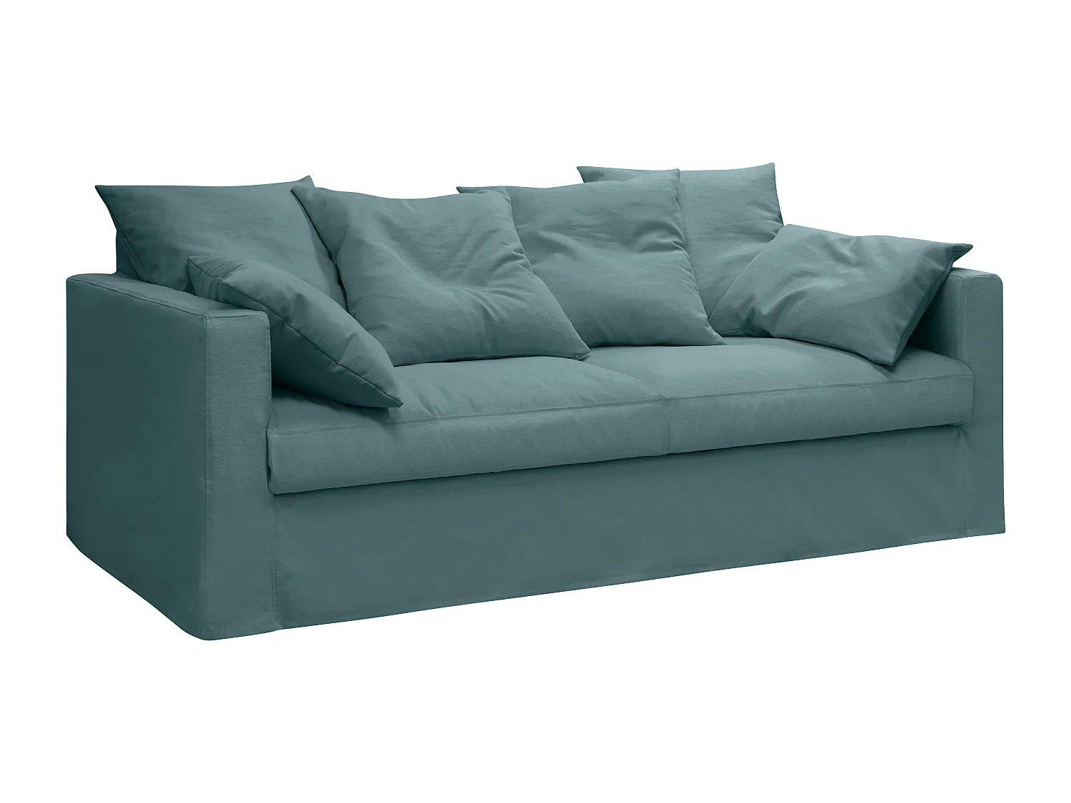 Canapé lin 4 pl SOFIA 197 cm fixe tissu Petrol 100% déhoussable – Fab France