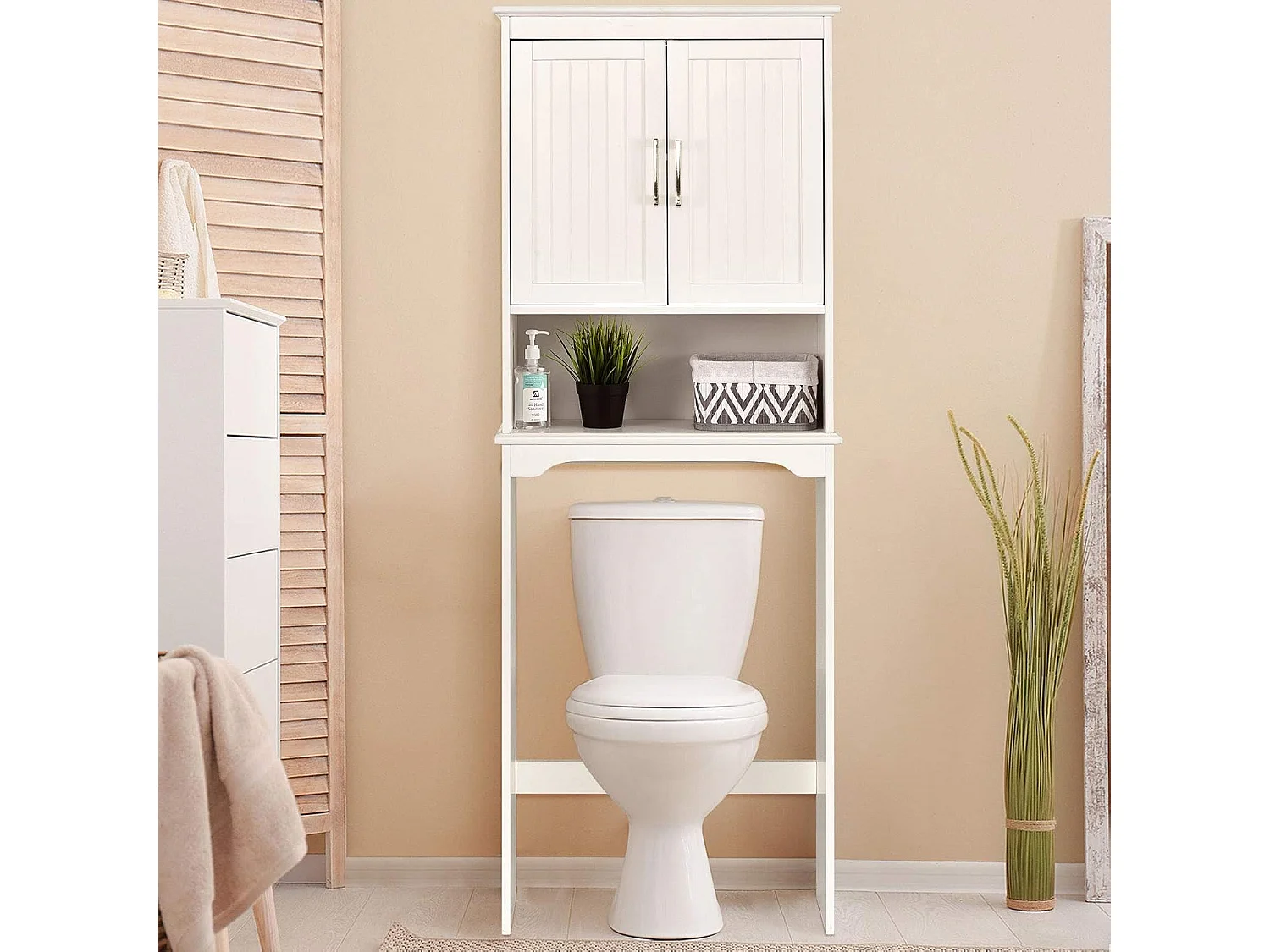Meuble wc dessus de toilettes avec 3 étagères pour rangement blanc moderne 63 x 23 x 168 cm blanc