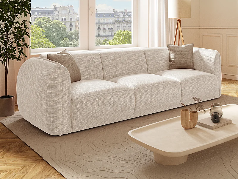 Canapé 3 places en tissu chenille beige JUNETI