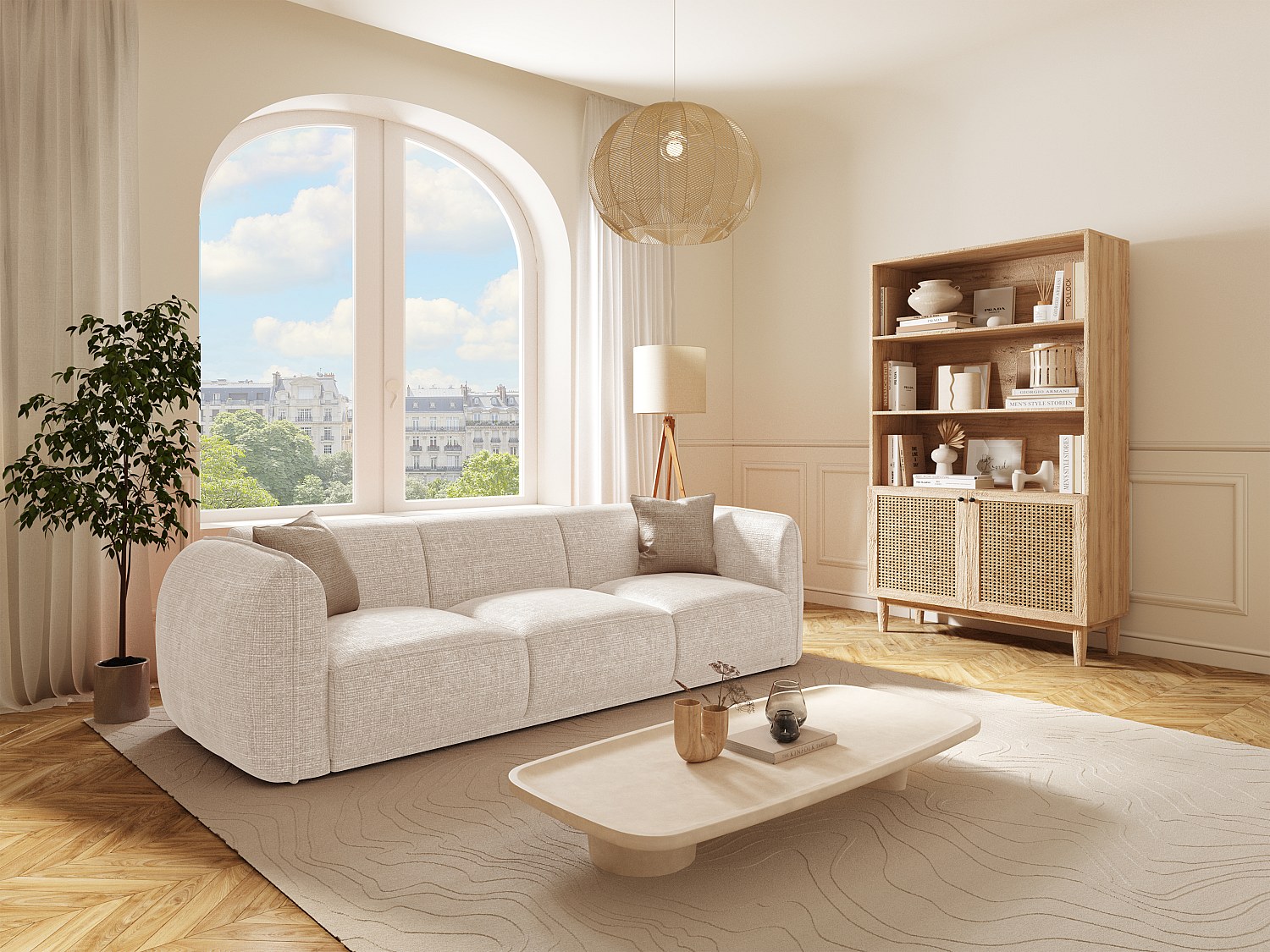 Sofa 3-Sitzer - Chenille-Stoff - Beige - JUNETI günstig online kaufen