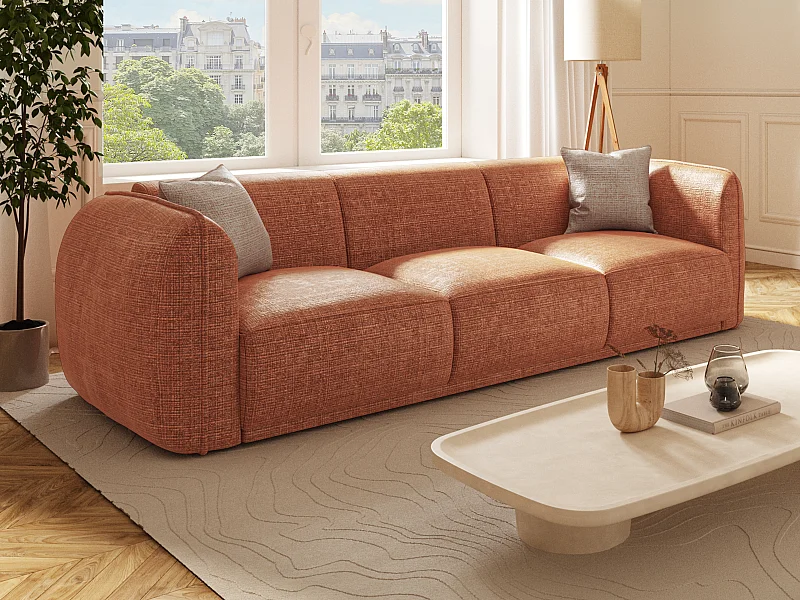 Sofa 3-Sitzer - Chenille-Stoff - Terracotta - JUNETI