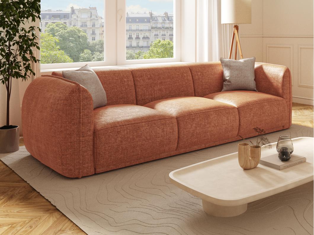 Canapé 3 places en tissu texturé terracotta JUNETI