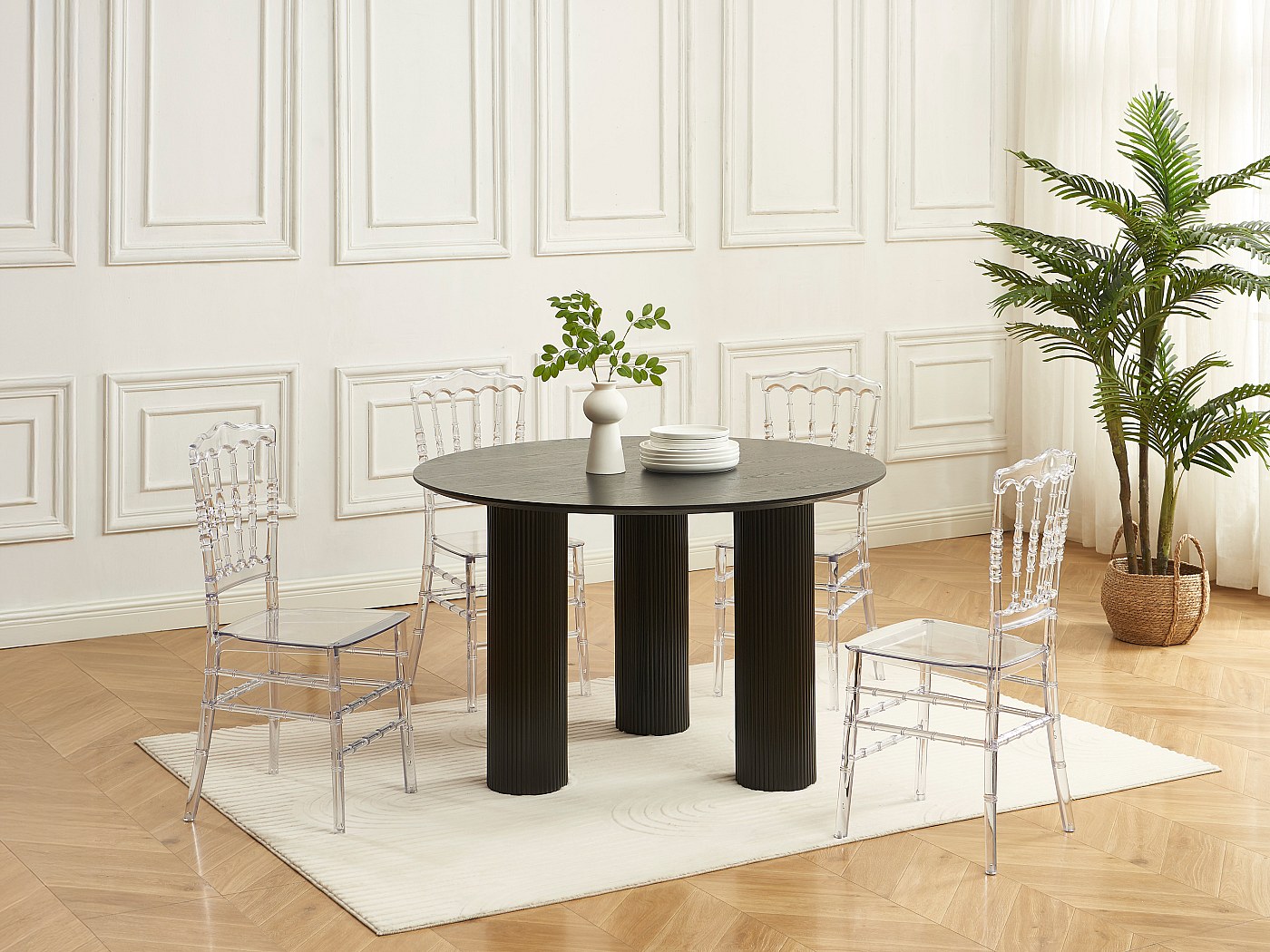 Set Di 4 Sedie Barocche Trasparenti In Policarbonato – Effetto Cristallo, Stile Luigi XV, Poltroncine Moderne Per Sala Da Pranzo, Cucina E Ristorante