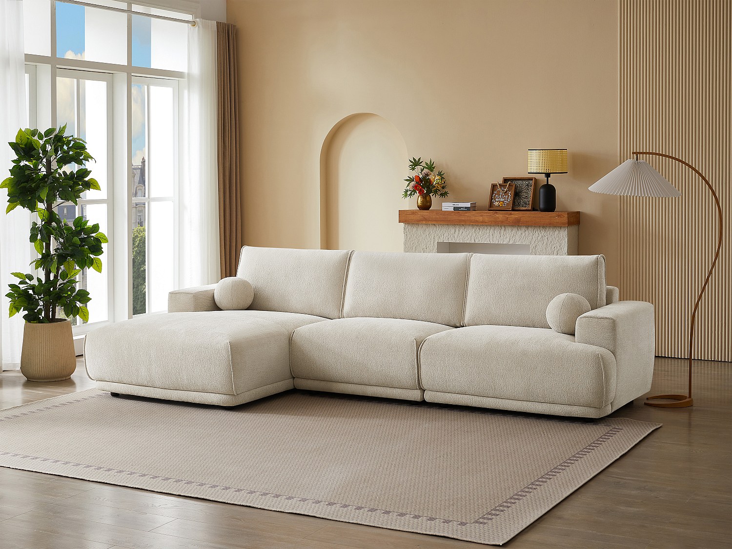 Vente-unique Ecksofa - Ecke Links - Chenille-Stoff - Beige - Emabi Von Maison Céphy