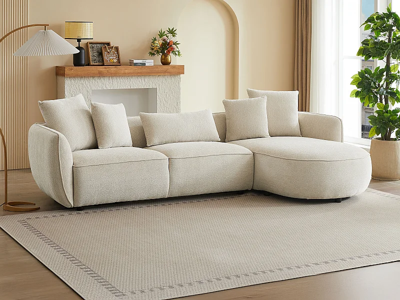 Canapé d'angle droit en tissu chenille beige DOKALO de Maison Céphy