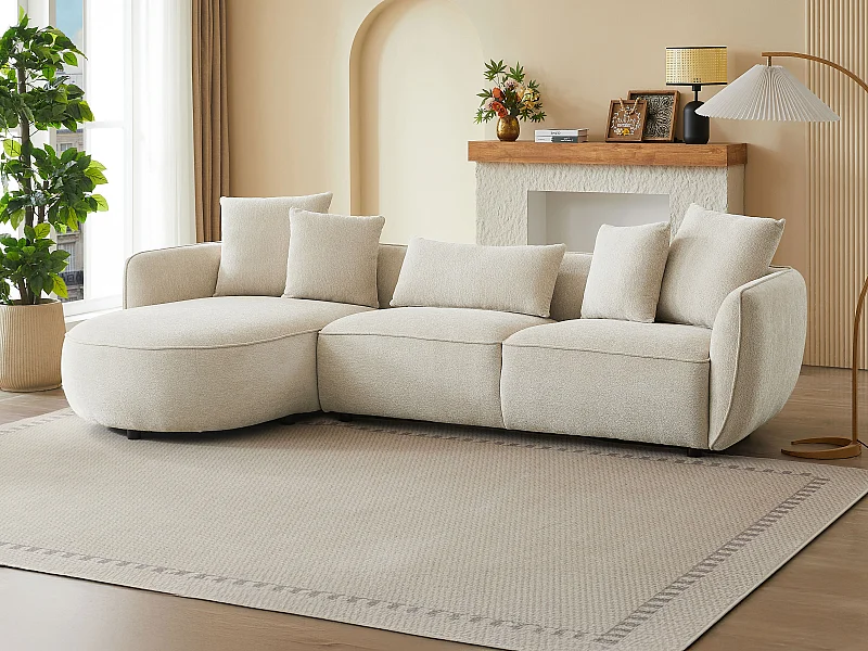 Venstrevendt sofasofa i beige chenille stof DOKALO fra Maison Céphy