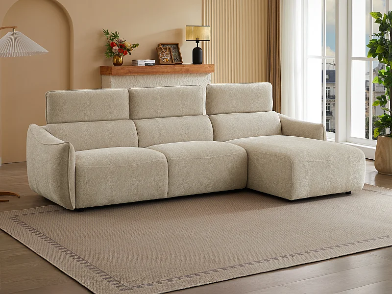 Højre hjørnesofa i beige chenille stof TAZIZA