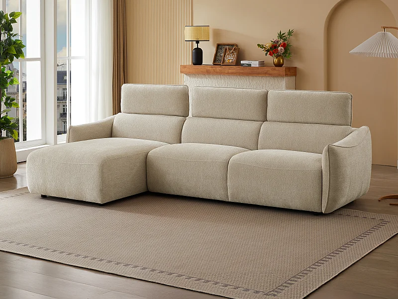 Ecksofa links - Stoff - Beigefarbenes Chenille - TAZIZA