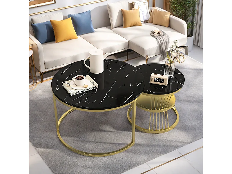 Tables basses gigognes - structure en métal Doré - Table d'appoint Ronde - Table de salon Moderne, Tables de salon pour salon,Balcon, Chambre à Coucher