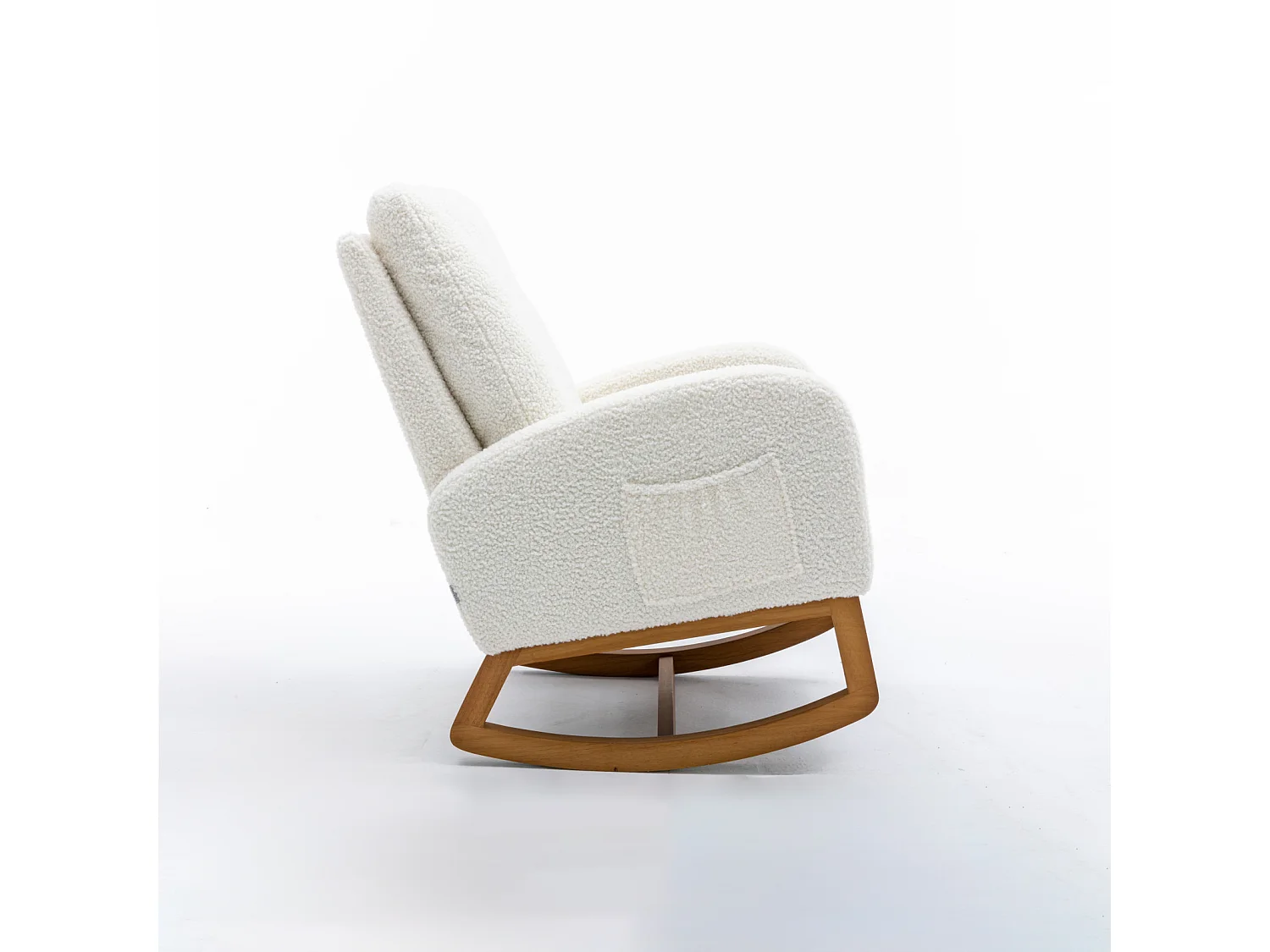 Fauteuil à bascule, fauteuil de relaxation, fauteuil de salon, d'accoudoirs, avec poches, velours Teddy, Blanc