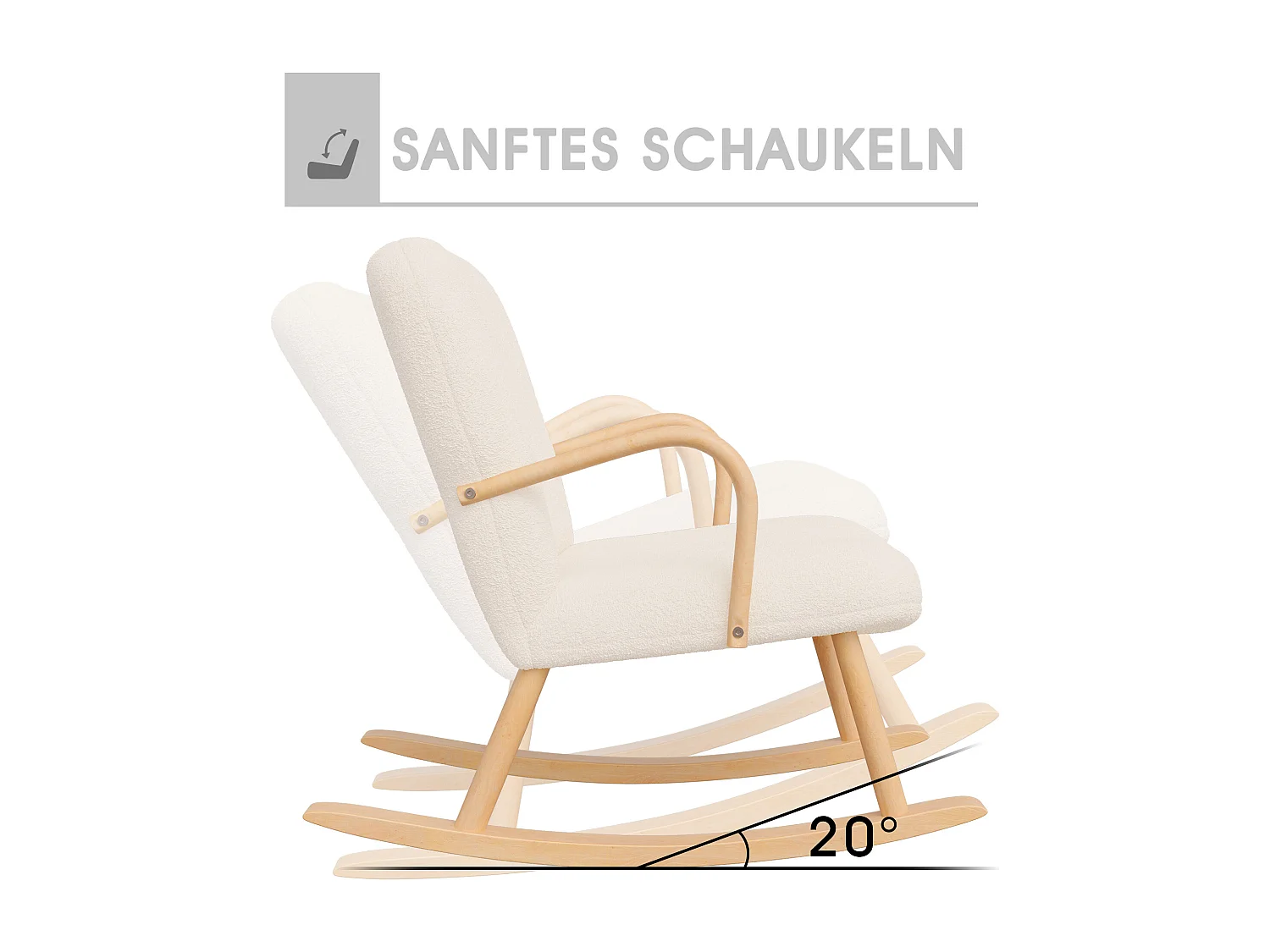 Fauteuil à bascule, fauteuil de relaxation, fauteuil de salon, d'accoudoirs,  laine d'agneau, Beige