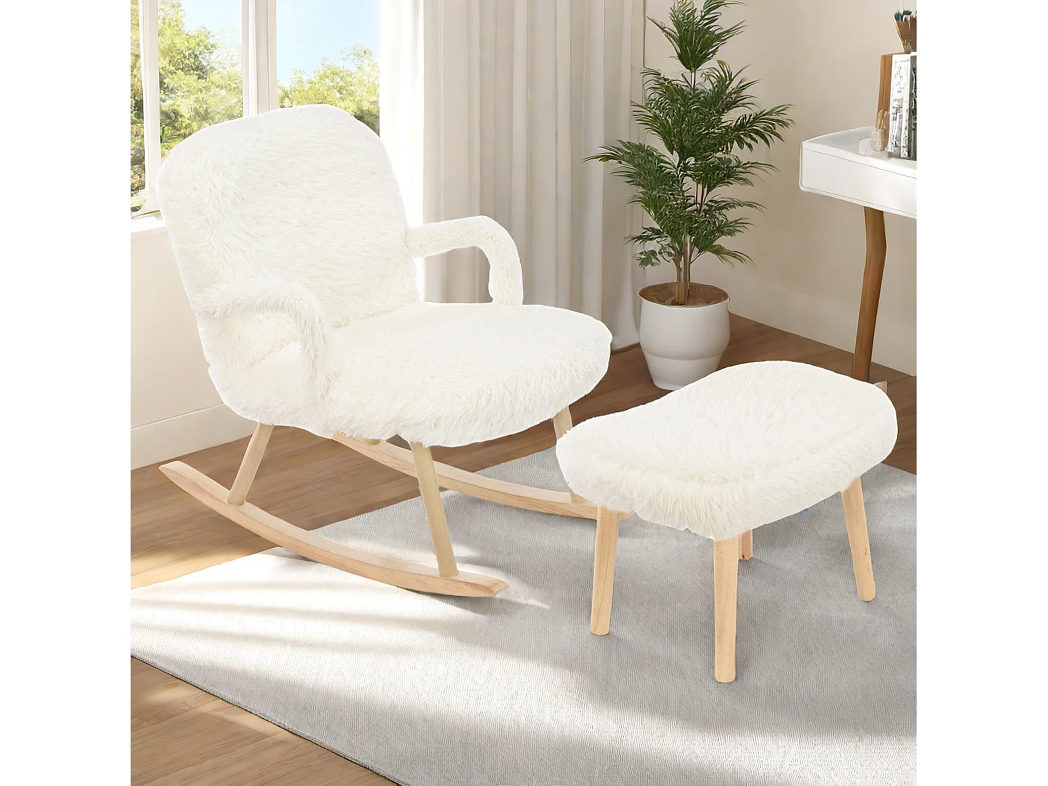 Chaise à bascule avec repose-pied,fauteuil de relaxation,Blanc