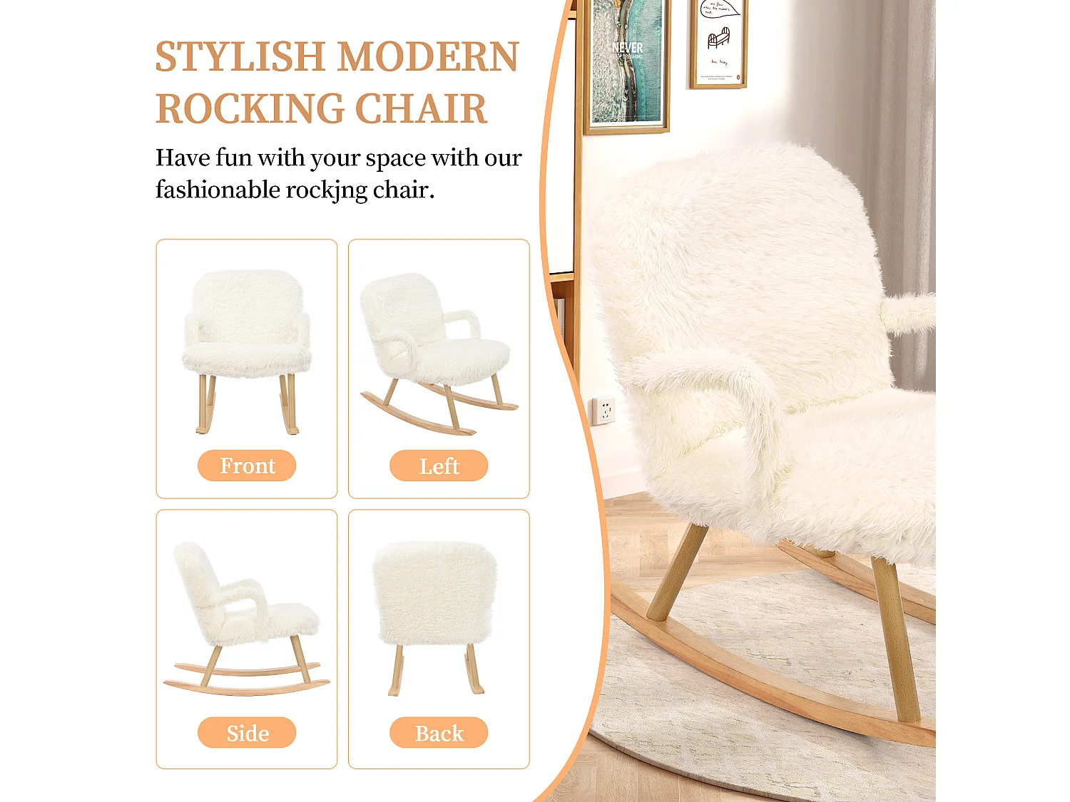 Chaise à bascule avec repose-pied,fauteuil de relaxation,Blanc