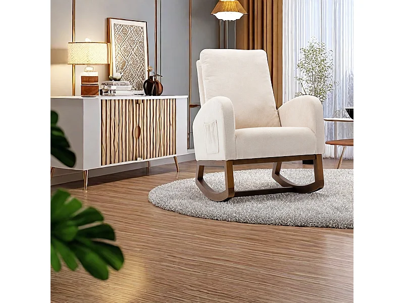 Fauteuil à bascule, fauteuil de relaxation, fauteuil de salon, d'accoudoirs, avec poches, Beige