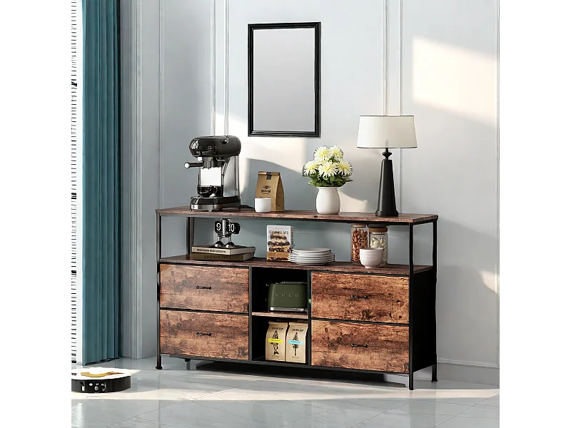 Meuble TV, Meuble TV avec 4 tiroirs, salle de divertissement, salon, chambre à coucher,  Marron