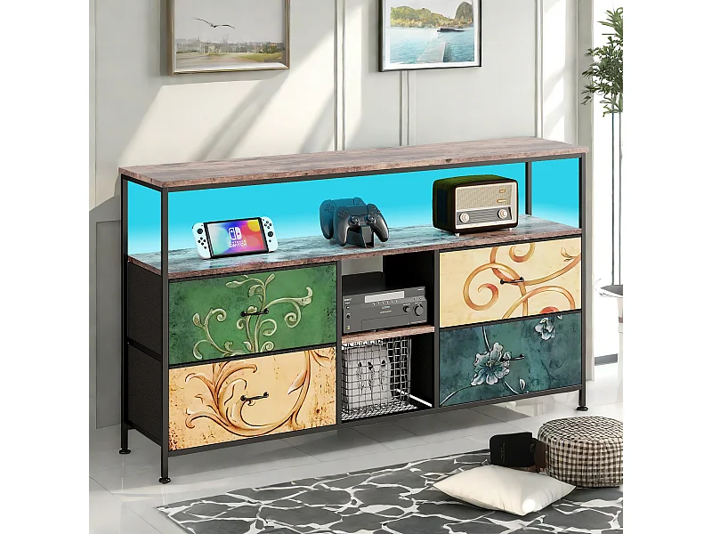 Meuble TV, Meuble TV avec 4 tiroirs, salon, chambre à coucher, salle de divertissement(Pas de télécommande)