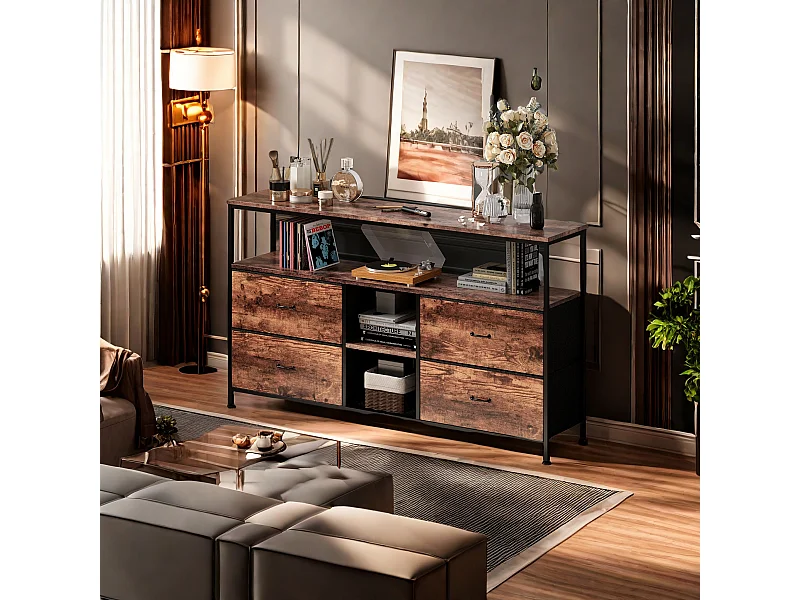 Meuble TV, Meuble TV avec 4 tiroirs, salon, salle de divertissement,chambre à coucher,  Marron