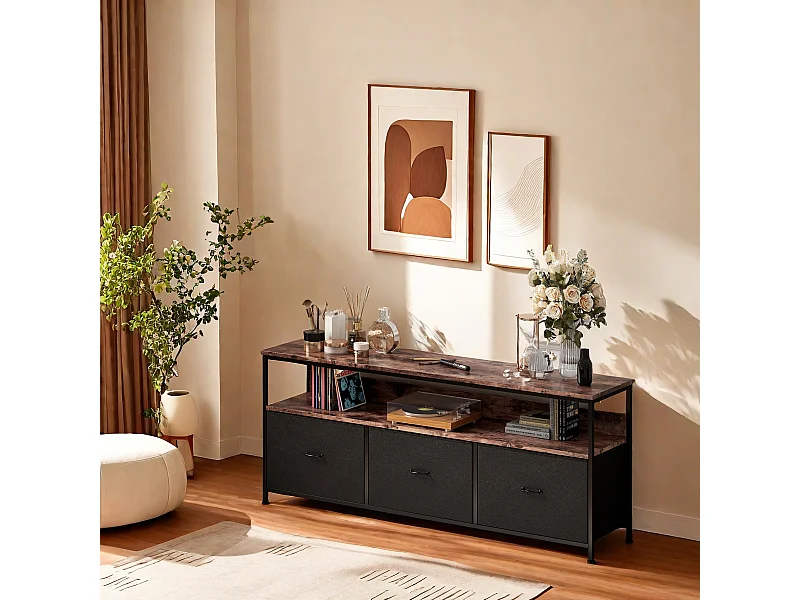 Meuble TV, Meuble TV avec 3 tiroirs, salon, chambre à coucher, salle de divertissement, noir
