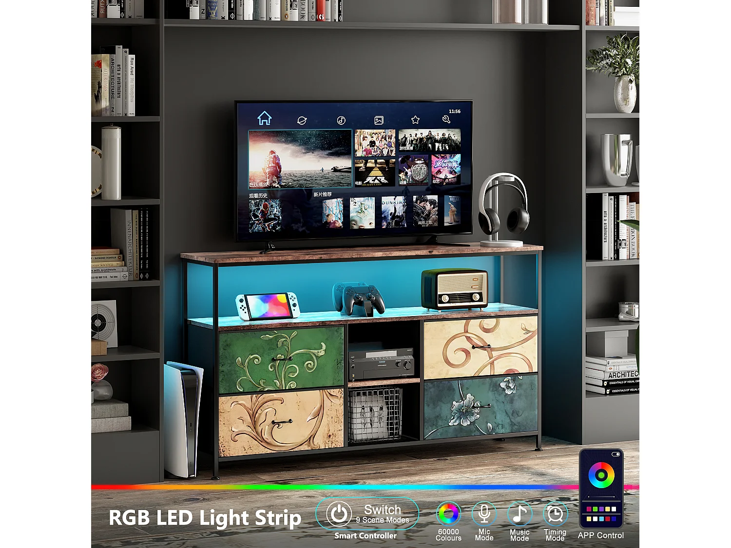 Meuble TV, Meuble TV avec 4 tiroirs, salon, salle de divertissement,chambre à coucher