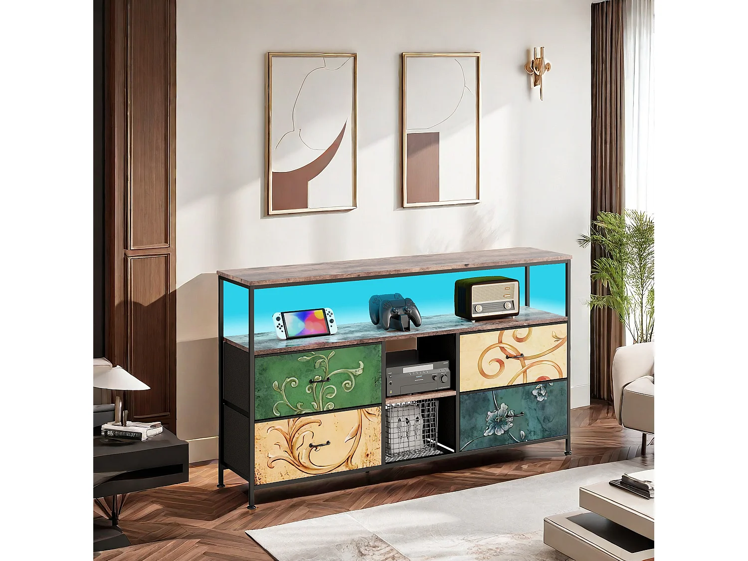 Meuble TV, Meuble TV avec 4 tiroirs, salon, salle de divertissement,chambre à coucher