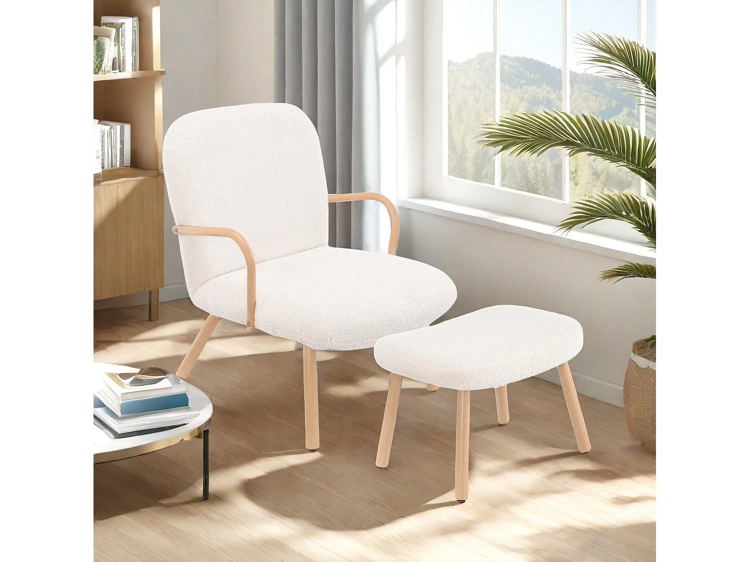 Fauteuil avec repose-pied,fauteuil de relaxation, Beige