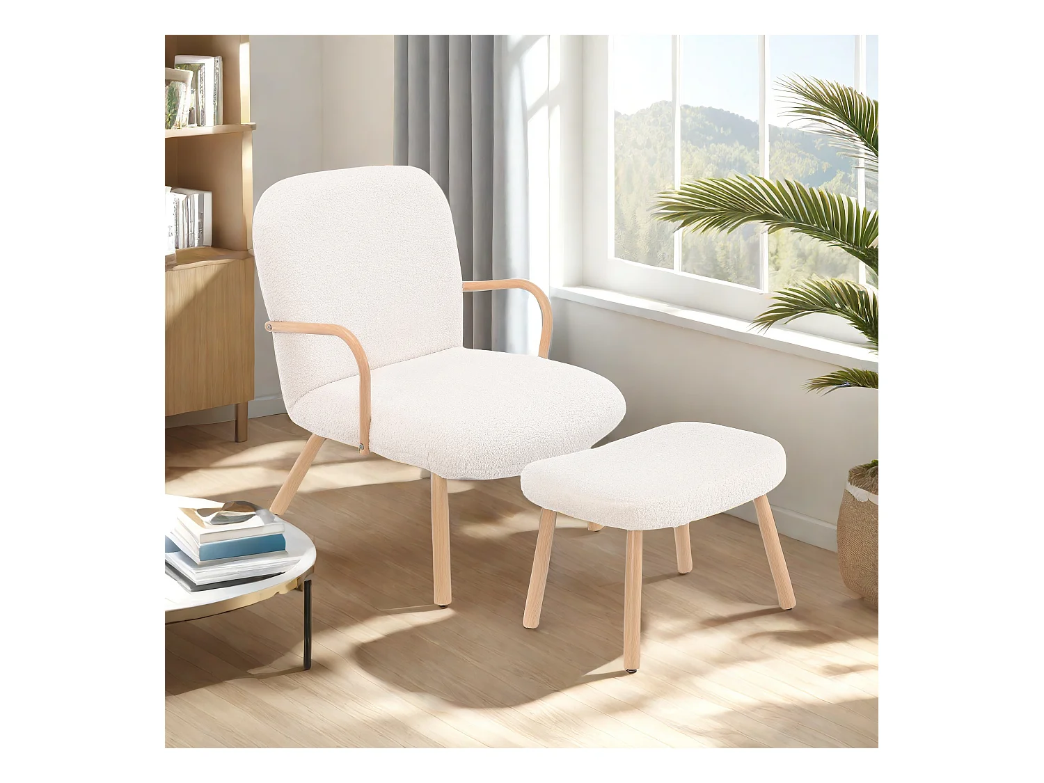Fauteuil avec repose-pied,fauteuil de relaxation, Beige