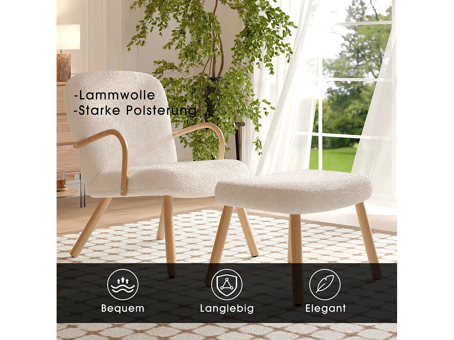 Fauteuil avec repose-pied,fauteuil de relaxation, Beige