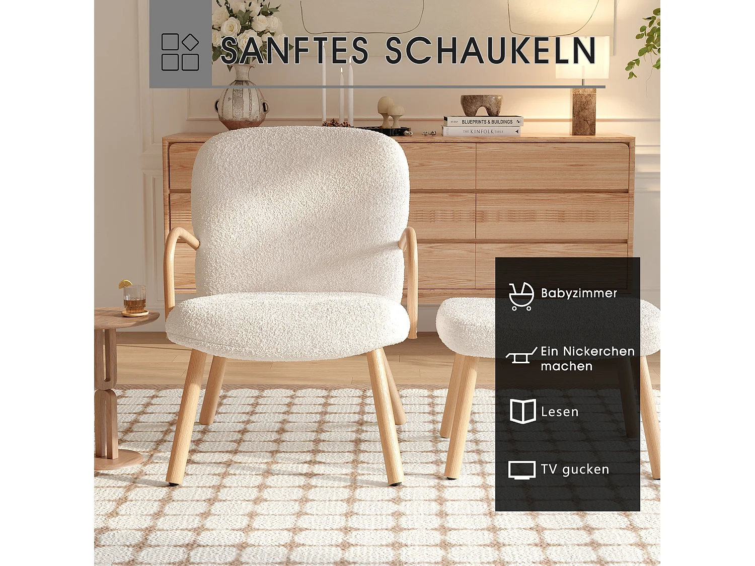 Fauteuil avec repose-pied,fauteuil de relaxation, Beige