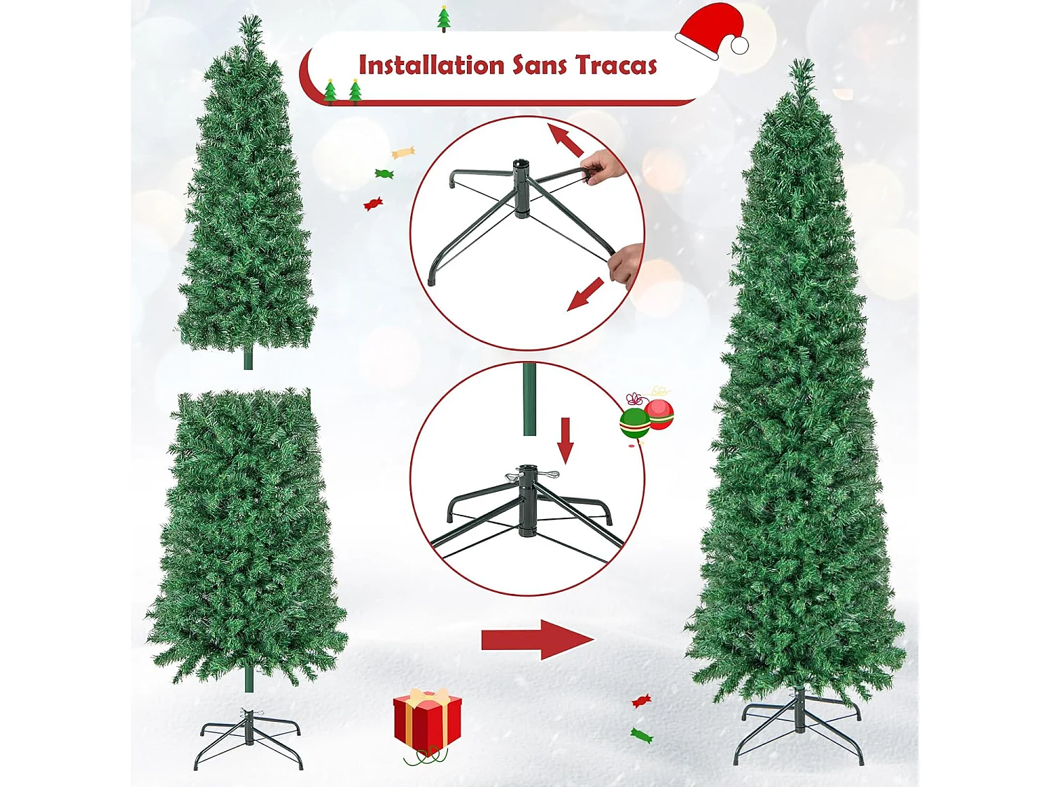 Sapin de Noël, Arbre de Noël Lumineux à Fibre Optique avec Base en Fer, Sapin de Noël Artificiel en PVC, Vert, Décoration de Noël pour Maison, Entreprise, Magasin (180 cm)