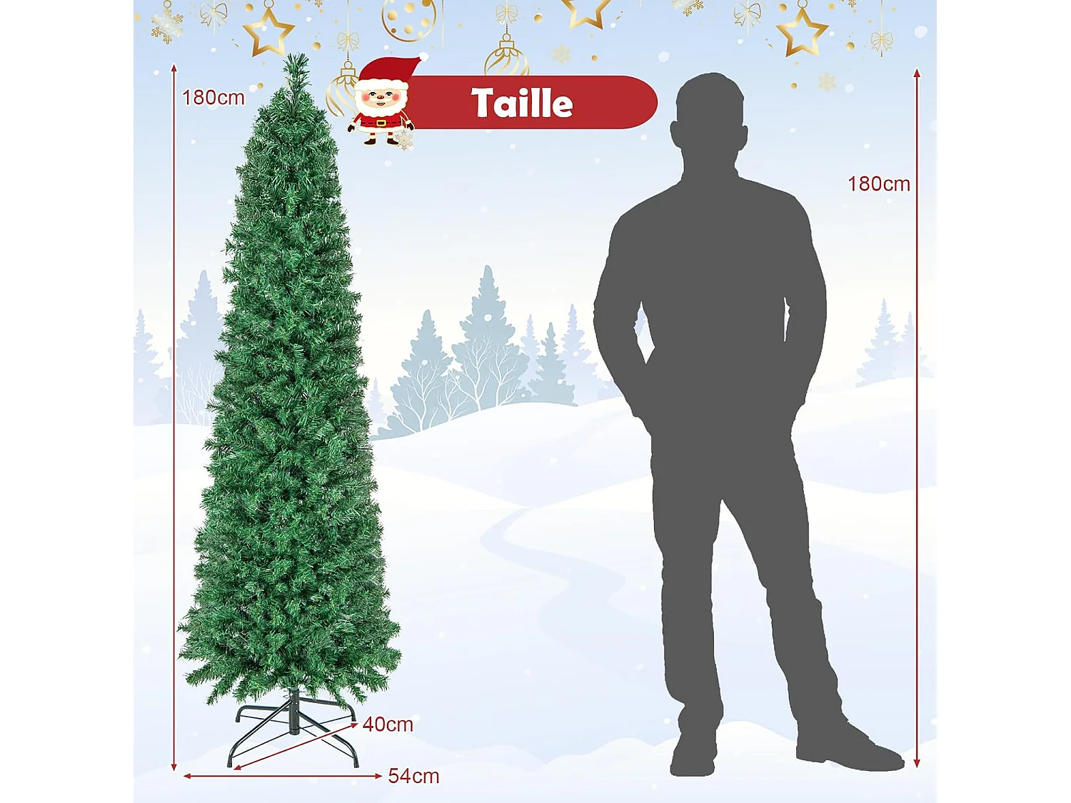 Sapin de Noël, Arbre de Noël Lumineux à Fibre Optique avec Base en Fer, Sapin de Noël Artificiel en PVC, Vert, Décoration de Noël pour Maison, Entreprise, Magasin (180 cm)