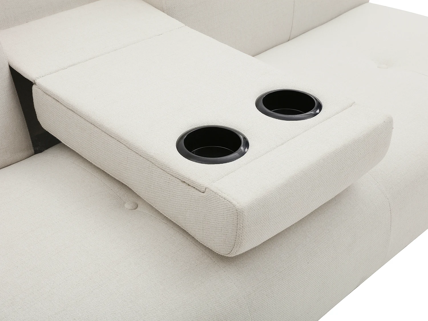 Canapé 3 places clic-clac en tissu beige avec tablette CLOSIPA