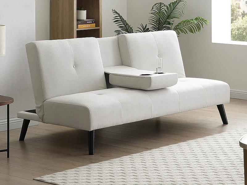 3-personers bedsesofaen i beige stof med bakke CLOSIPA