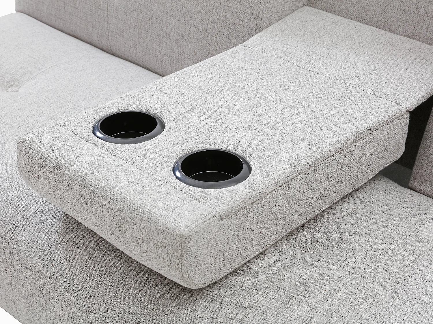 Canapé 3 places clic-clac en tissu gris clair avec tablette CLOSIPA