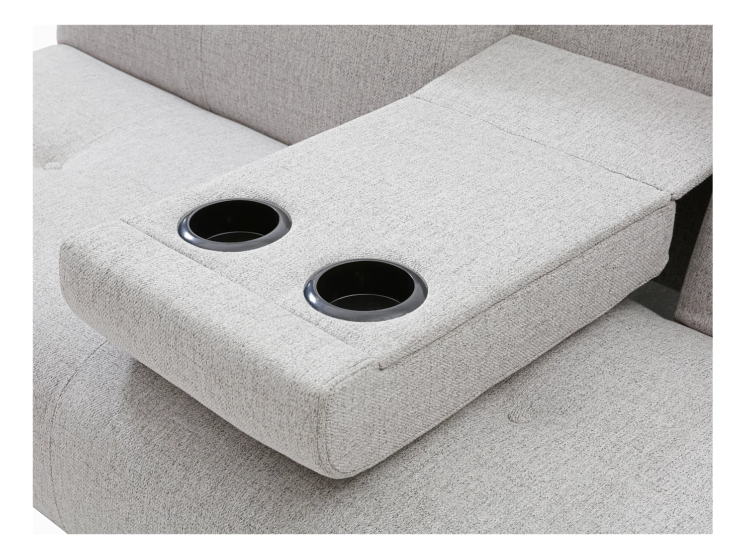 Kanapa rozkładana 3-osobowa z jasnej szarej tkaniny z półką CLOSIPA