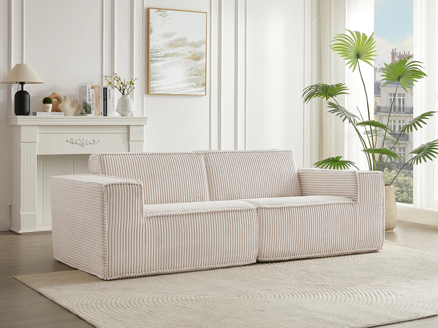 3-seters sofa i beige kordfløyel LUNEKO