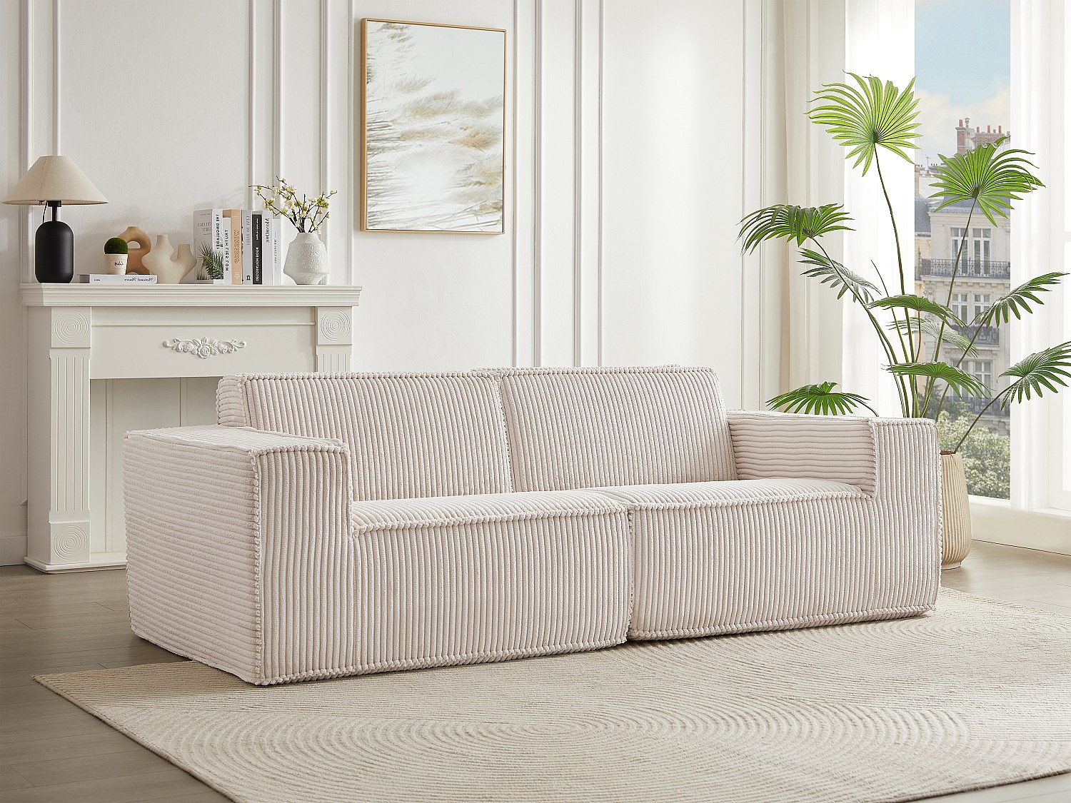 Sofa 3-Sitzer - Cord - Beige - LUNEKO günstig online kaufen